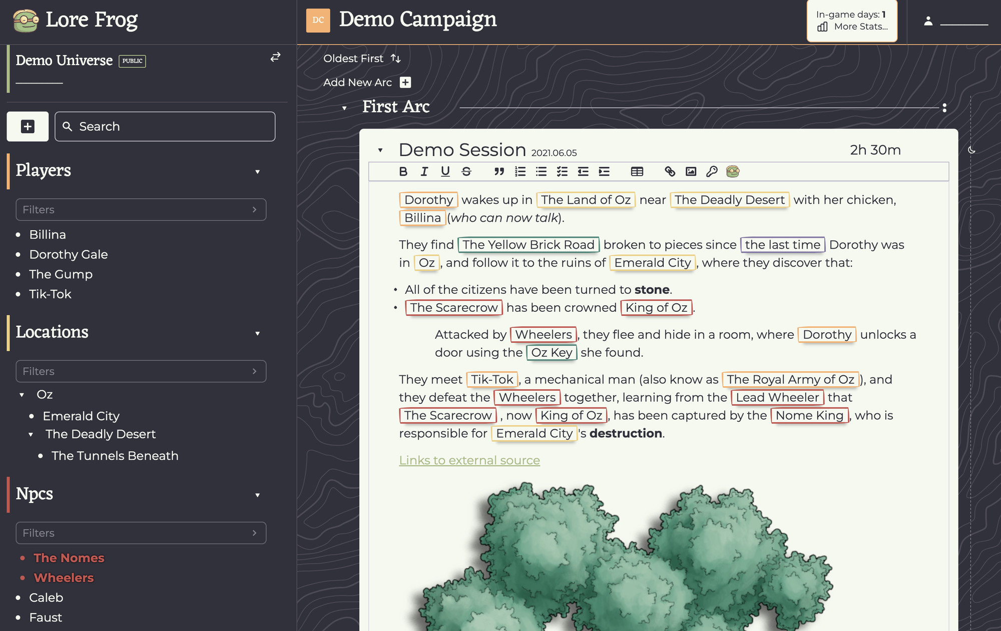 A preview of the lorefrog.com interface