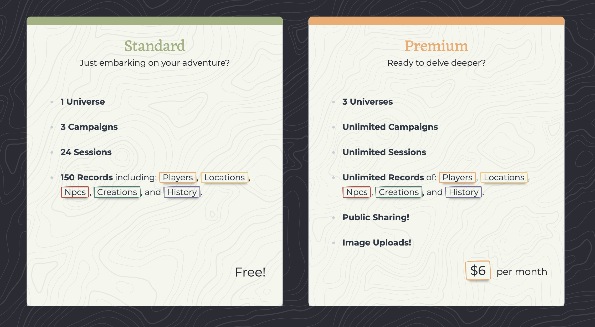 The differences between the free and paid plans for lorefrog.com