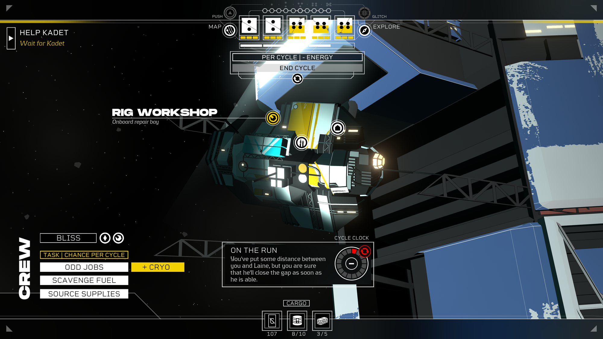A Citizen Sleeper 2 screenshot showing the Rig Workshop.
