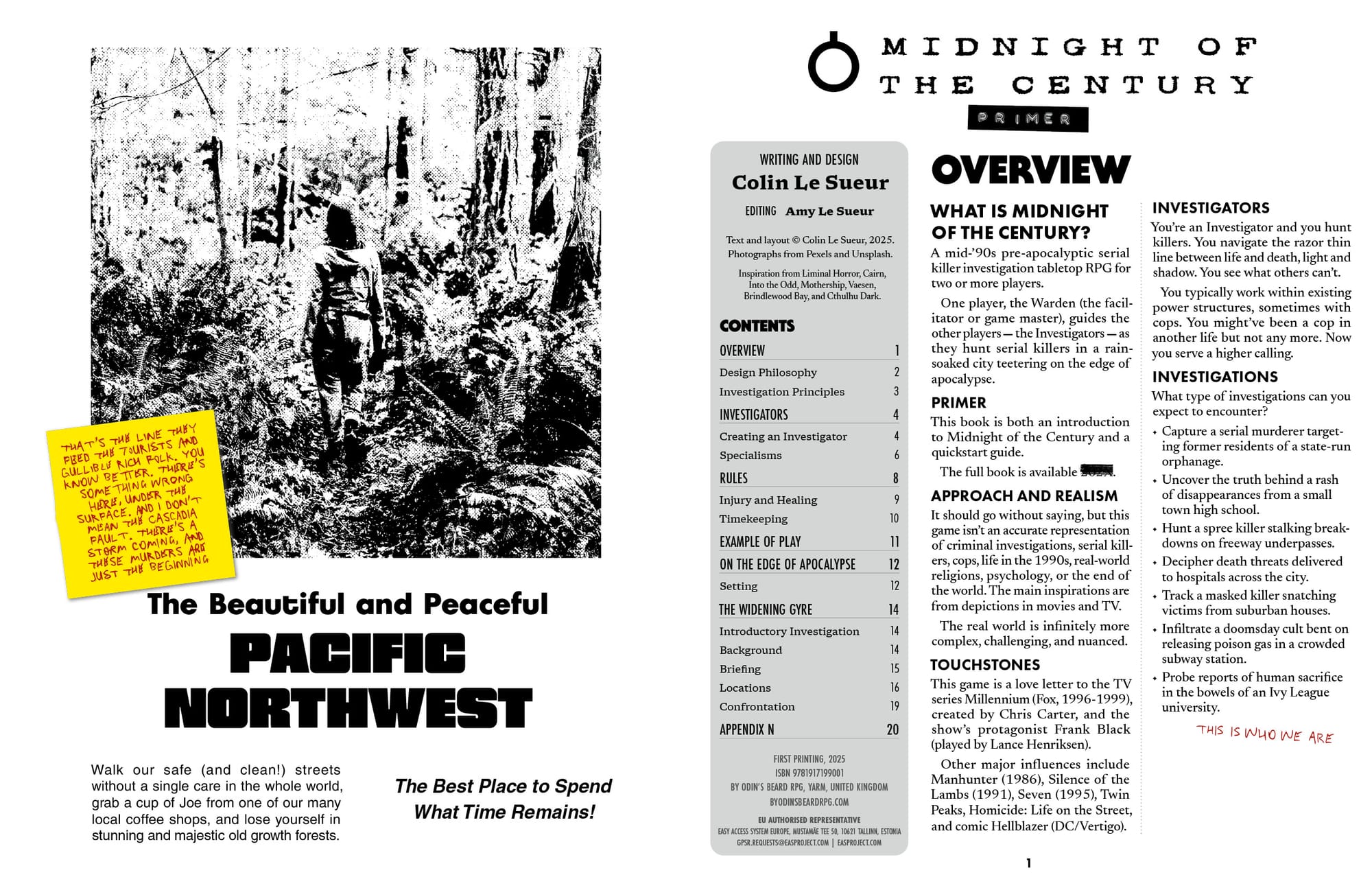 Two page spread preview of Midnight of the Century Primer