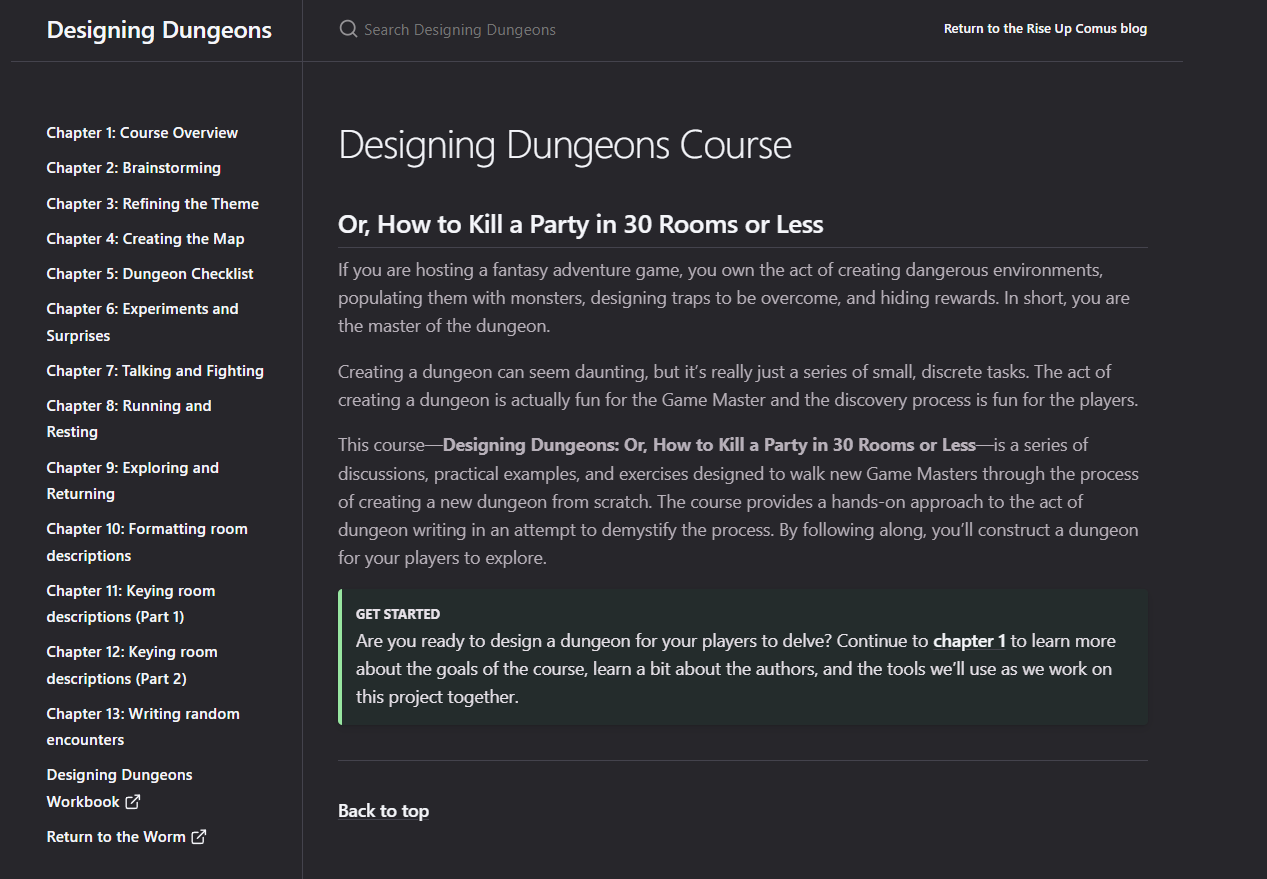 Screenshot of the landing page