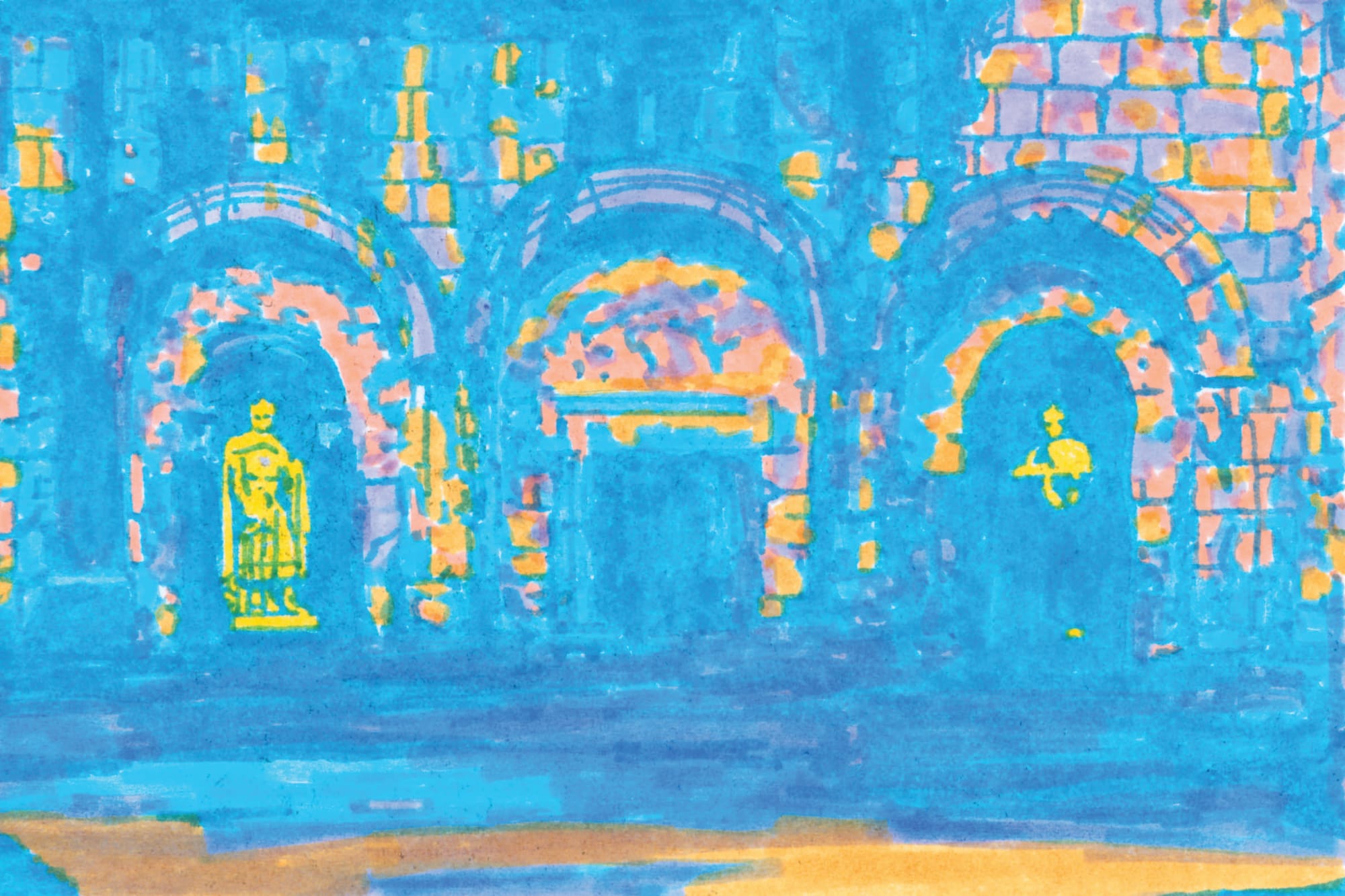 An ink marker illustration of a dungeon room