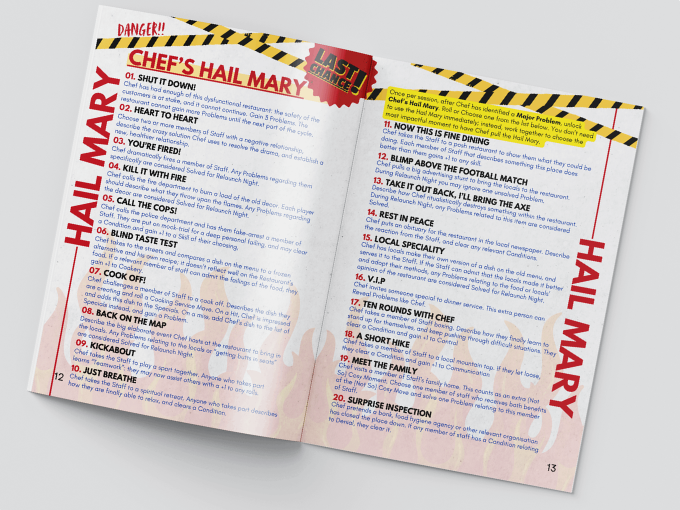 mockup of an open double page spread showing Chef's Hail Mary