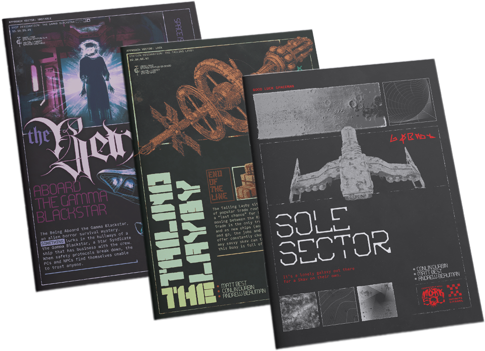 Mockups of three zines