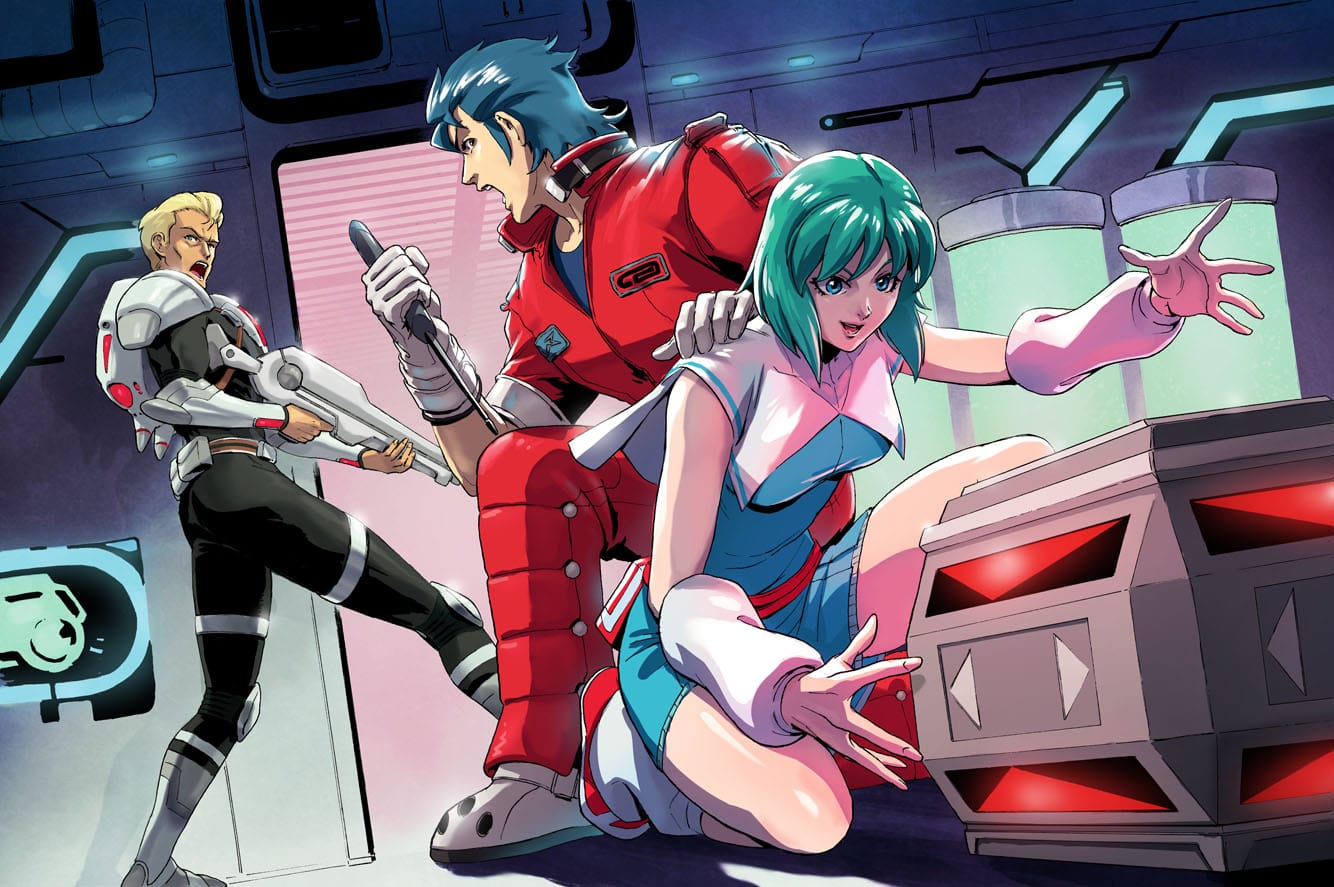 Rudo, Kain, and Shir exploring a biolab.