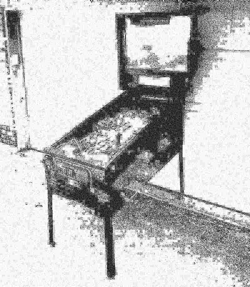 a very glitchy black and white photo of an unidentified pinball machine