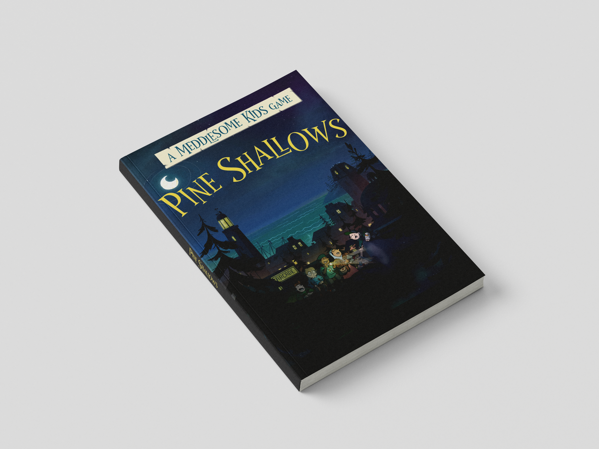 A mockup of the Pine Shallows book (cover art by bertdrawsstuff)