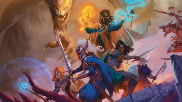 Cover art for D&D 2024's Player's Handbook, featuring a party facing off against a dragon and kobolds.