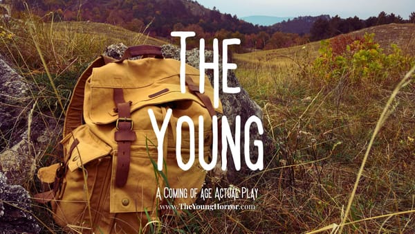 "The Young" superimposed over an abandoned rucksack.