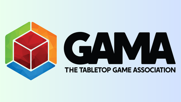 GAMA: The Tabletop Game Association's logo on a faint white-to-blue gradient background