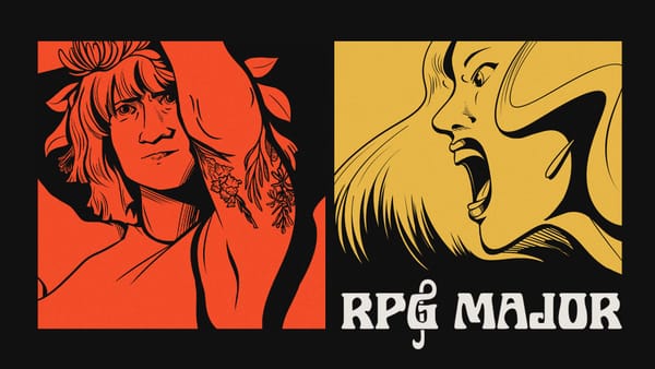 A pair of lineart images: First a woman with flower crown & floral tattoo, a look of melancholy in her eyes. Second,  a closeup of a glamorous woman shouting, eyes full of passionate anger.