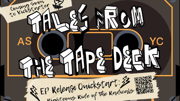 Tales from the Tape Deck Logo with a Kickstarter Announcement and QR code so sign up for pre-launch news