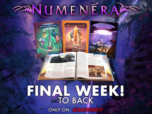 Graphic showing mock ups of the new books for the final week of crowdfunding Numenera 